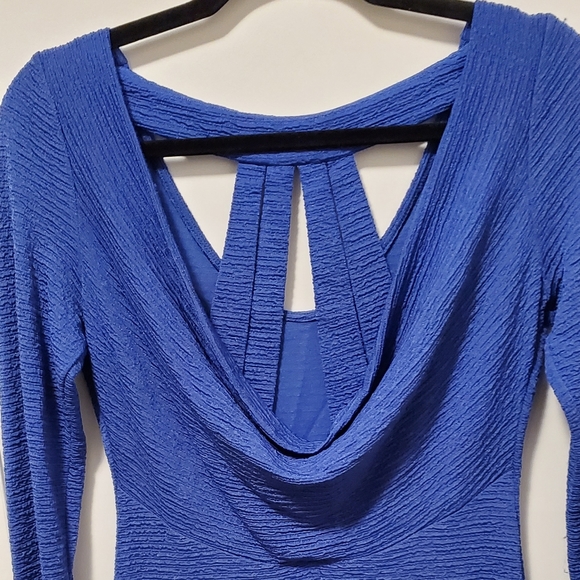 2/$50 blue cowal neck with interesting back fitted knit dress - Picture 4 of 10